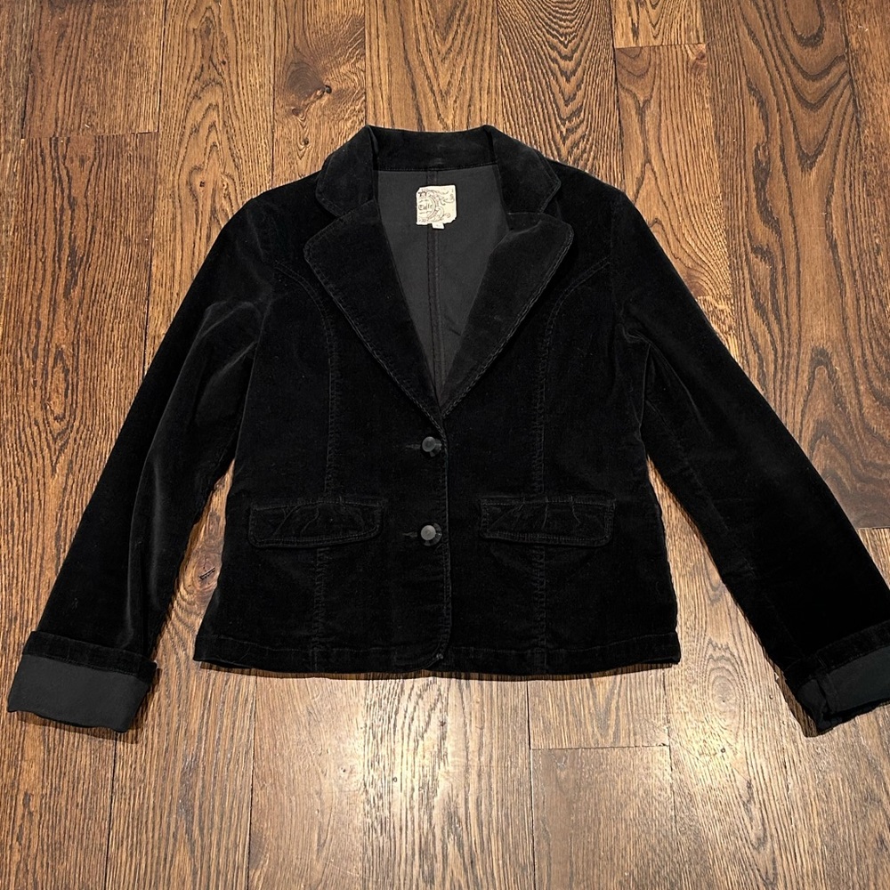 Anthropology Tulle Black Corduroy Fitted Blazer